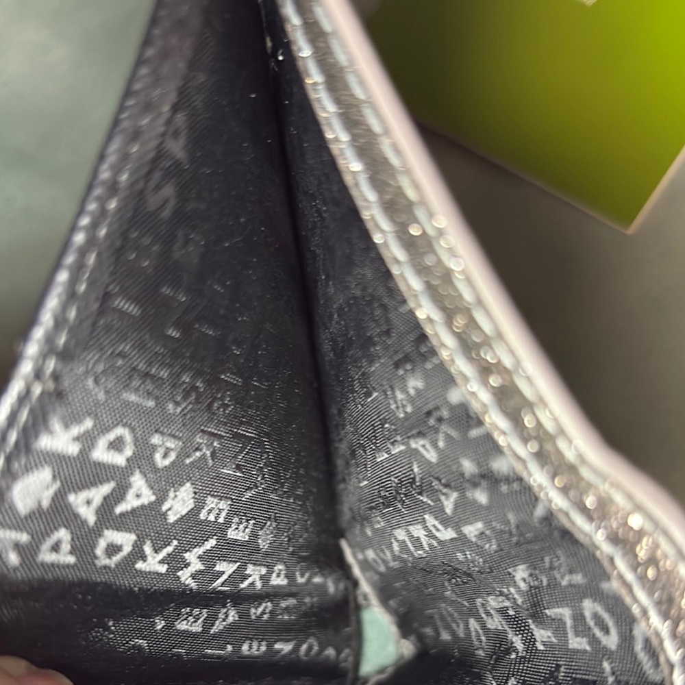 Kate Spade Glitter Bifold Wallet Silver Black Spade Logo with Care Card NWT - Picture 5 of 5